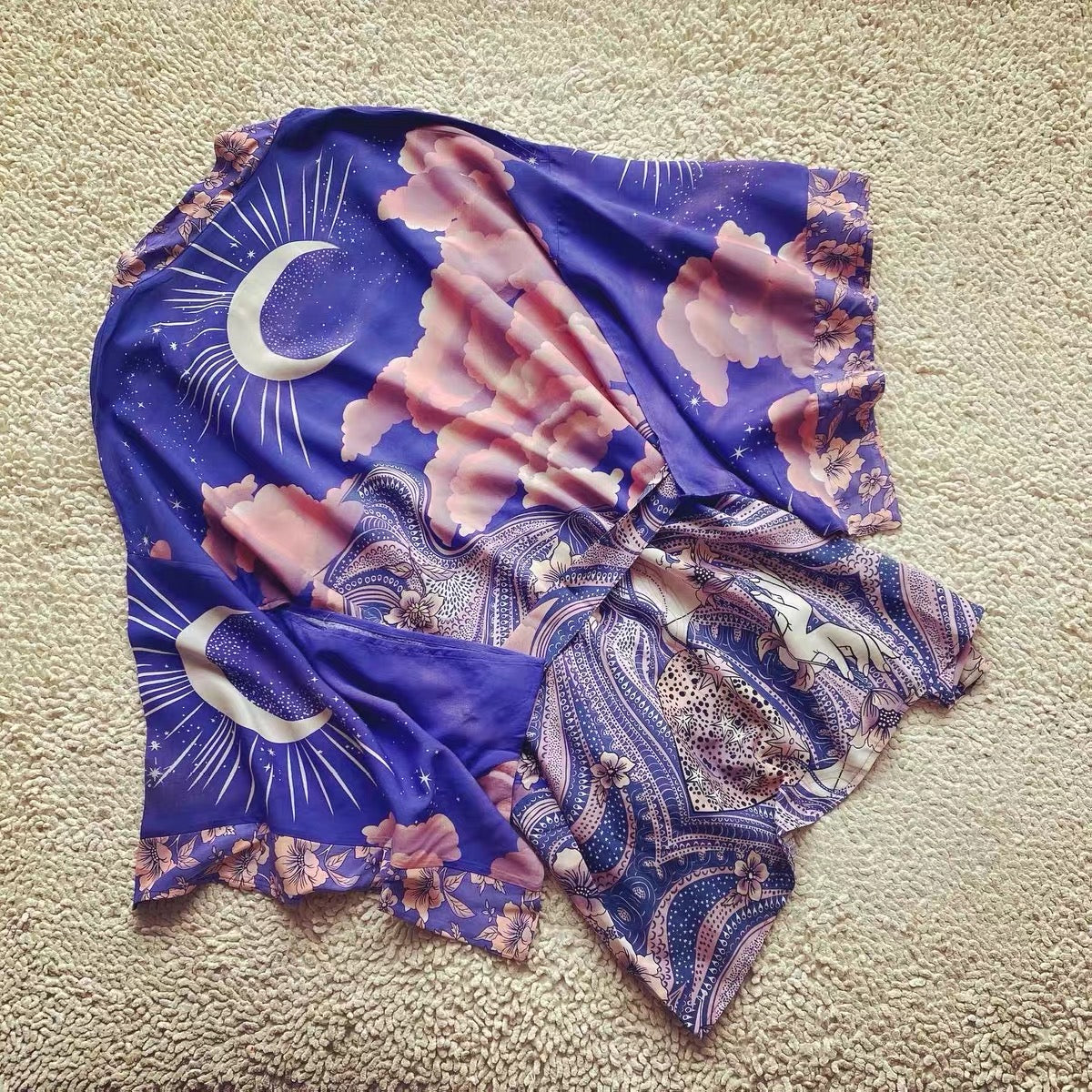 Dam Kimono Mystic Blue Moon Starry Night Design Polyester Elastan 4