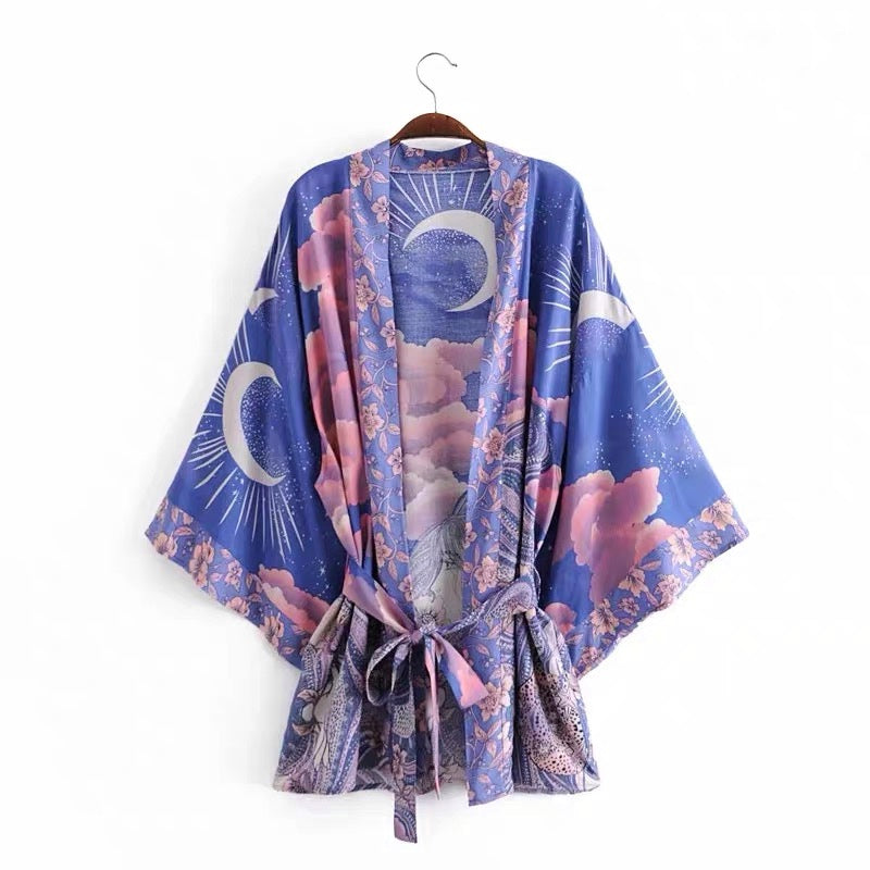 Dam Kimono Mystic Blue Moon Starry Night Design Polyester Elastan 2