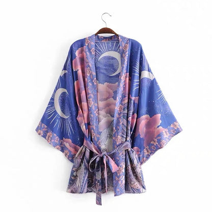 Dam Kimono Mystic Blue Moon Starry Night Design Polyester Elastan 2
