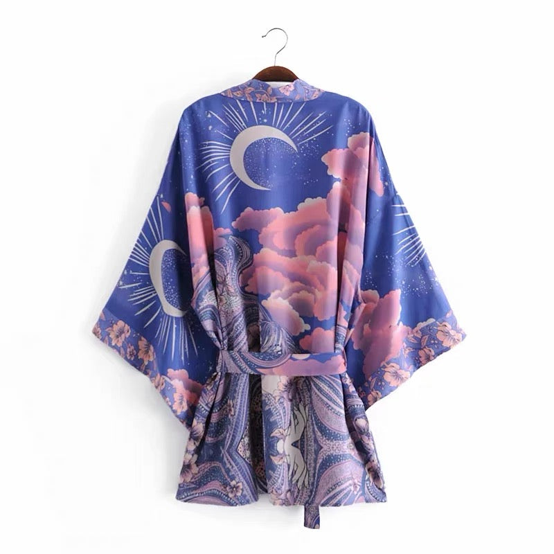 Dam Kimono Mystic Blue Moon Starry Night Design Polyester Elastan 1