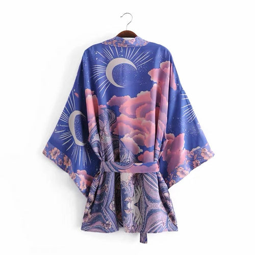 Dam Kimono Mystic Blue Moon Starry Night Design Polyester Elastan 1