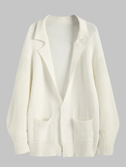 Dam Lång Kofta Öppen Framsida med Dubbla Fickor Mjuk Material Lykta Ärmar-2