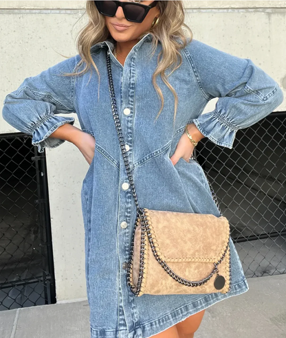 Variant image for Dam Denimklänning Klassisk Stil Högkvalitativ Denim-1