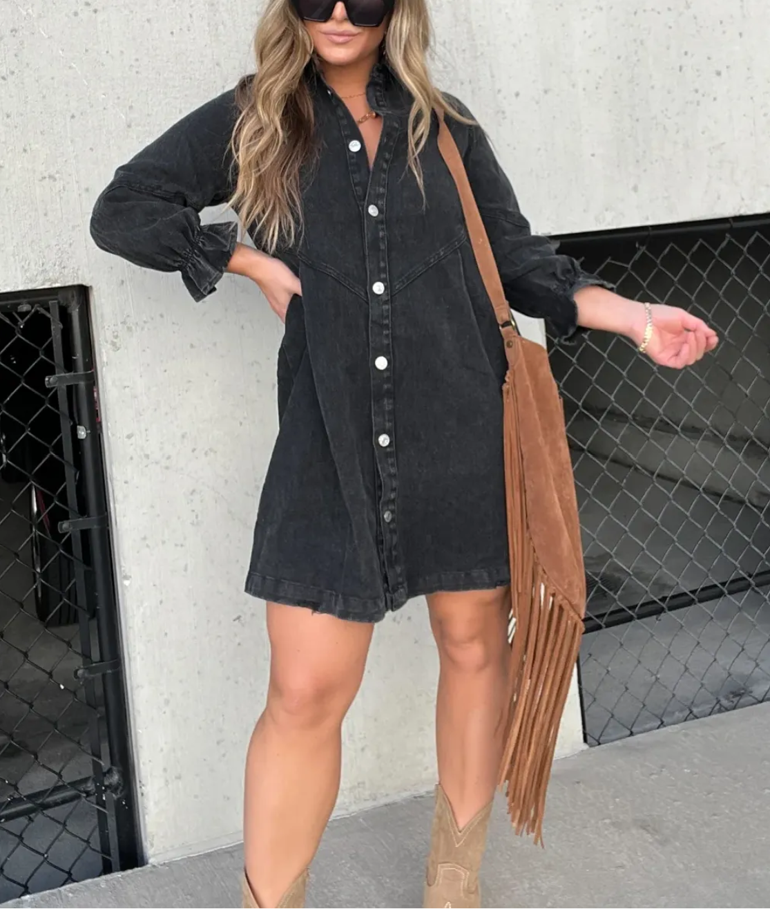 Dam Denimklänning Klassisk Stil Högkvalitativ Denim-2