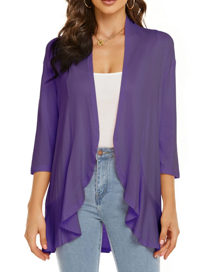 Dam Kofta Öppen Framsida Mjuk Textil-3