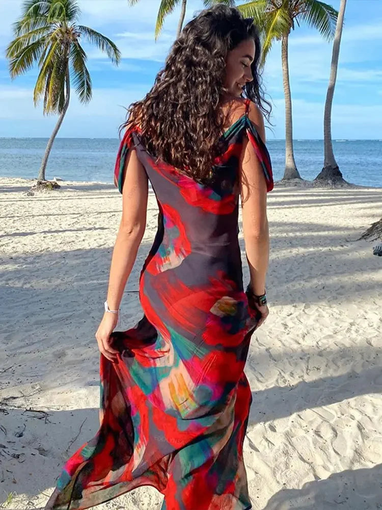 Dam Strandklänning Boho Kall Axel Polyester-5