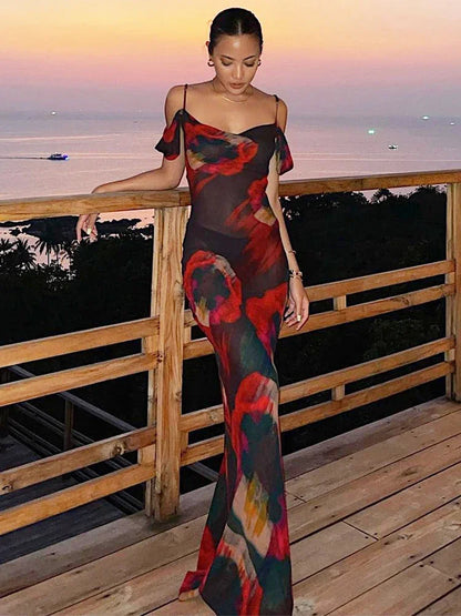 Dam Strandklänning Boho Kall Axel Polyester-3