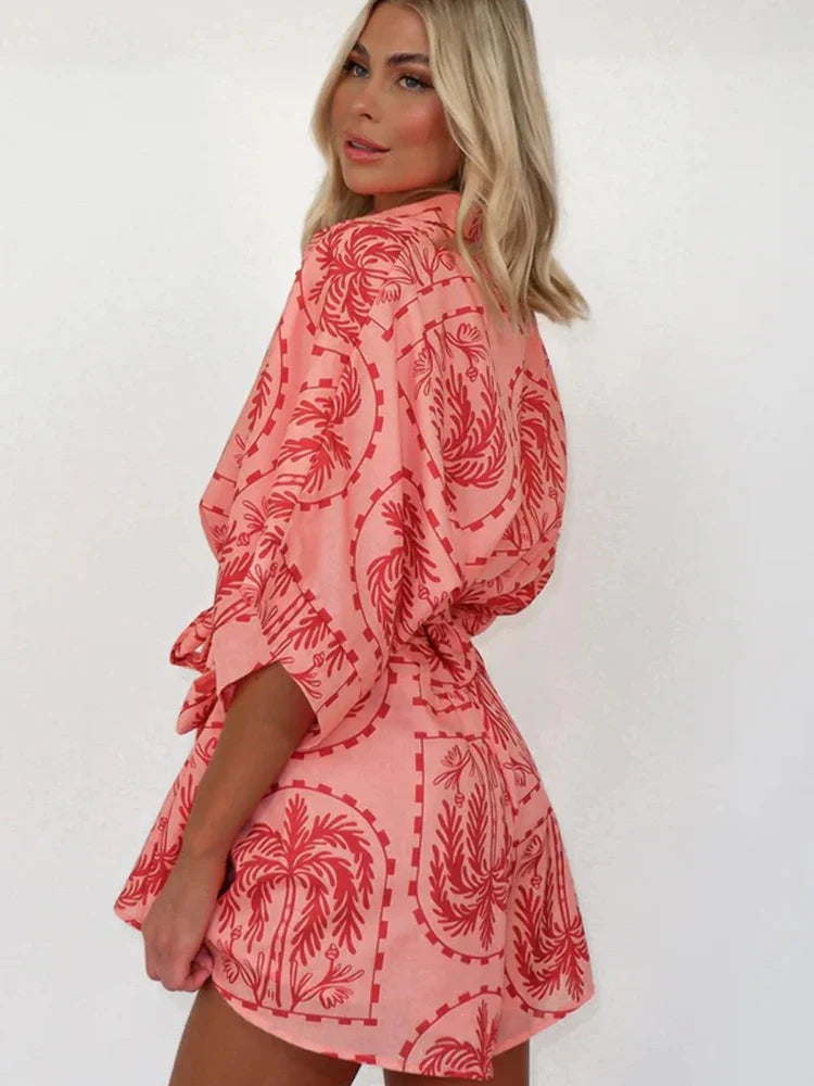 Dam Playsuit Avslappnad Passform Tryckt Lätt Tyg-3