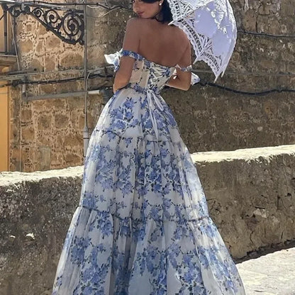 Kvinnors Aftonklänning Axelfri Blomtryck Polyester-2