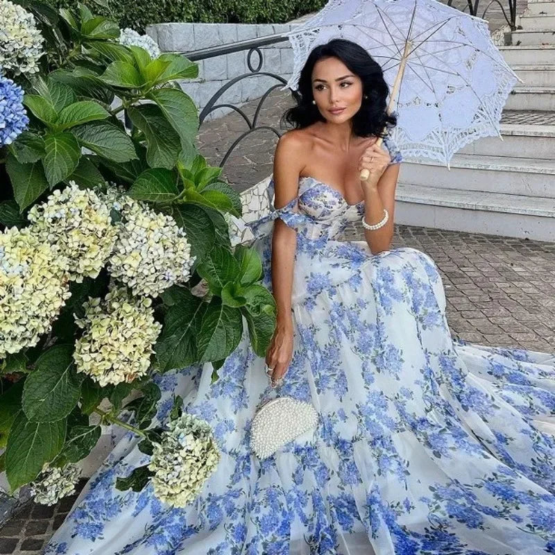 Variant image for Kvinnors Aftonklänning Axelfri Blomtryck Polyester-1