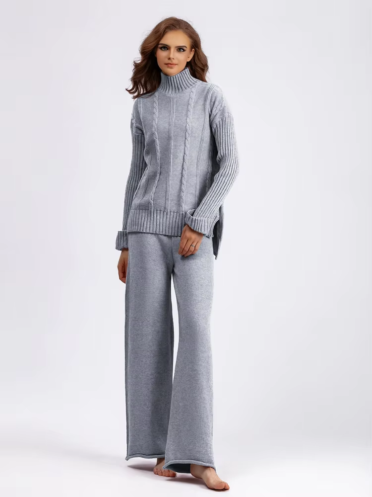 Dam Tvådelad Uppsättning Turtleneck Stickad Mjuk Tyg-6