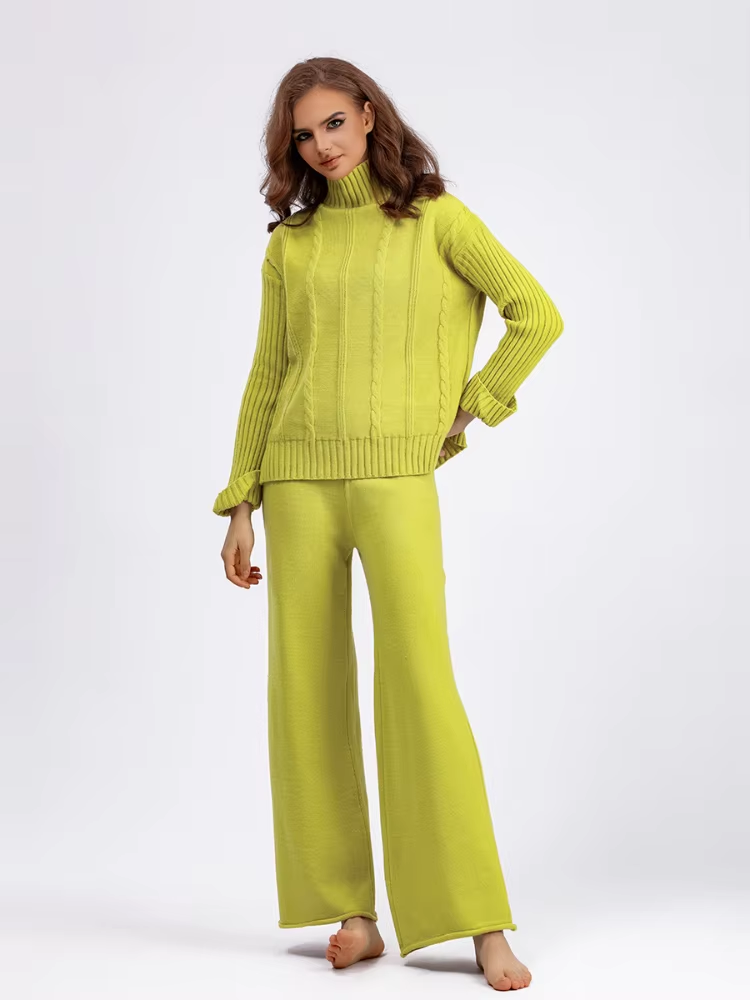 Dam Tvådelad Uppsättning Turtleneck Stickad Mjuk Tyg-4