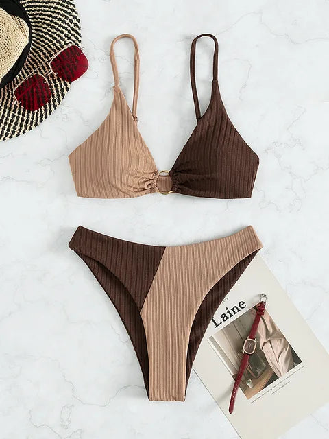 Kvinnors Bikini Set Hög Midja Terylen Trendig Design-1