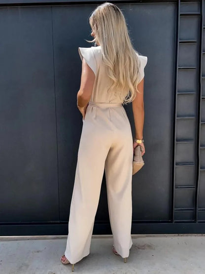 Dam Jumpsuit Med Ruffles och Bälte Polyester Elegant Stil 3