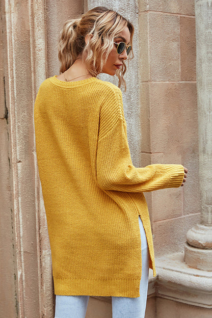 Dam Stickad Kortärmad Tröja med Sidoslits Polyester 4