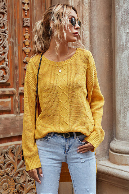 Dam Stickad Kortärmad Tröja med Sidoslits Polyester 3