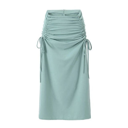 Kvinnors Midi Kjol Justerbar Hög Midja Polyester med Vågiga Sidospår-1