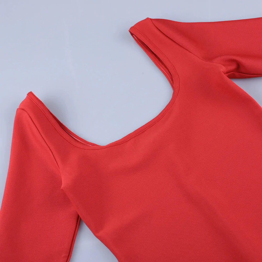 Dam Bodycon Klänning Långärmad Polyester-3