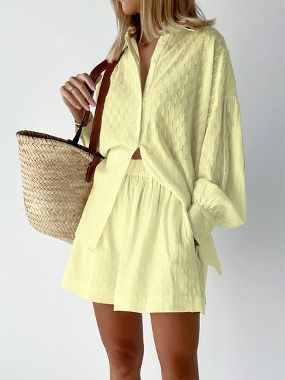 Matchande Set Dam Skjorta och Shorts Casual Bomull 9