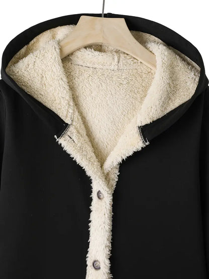 Dam Fleece Kappa med Huva Vinter Svart-2