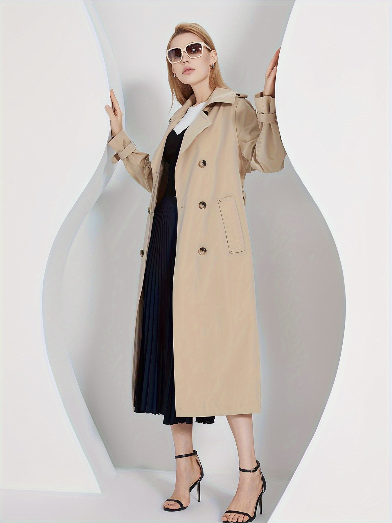 Kvinna Trenchcoat Långärmad Monokrom Polyester-2