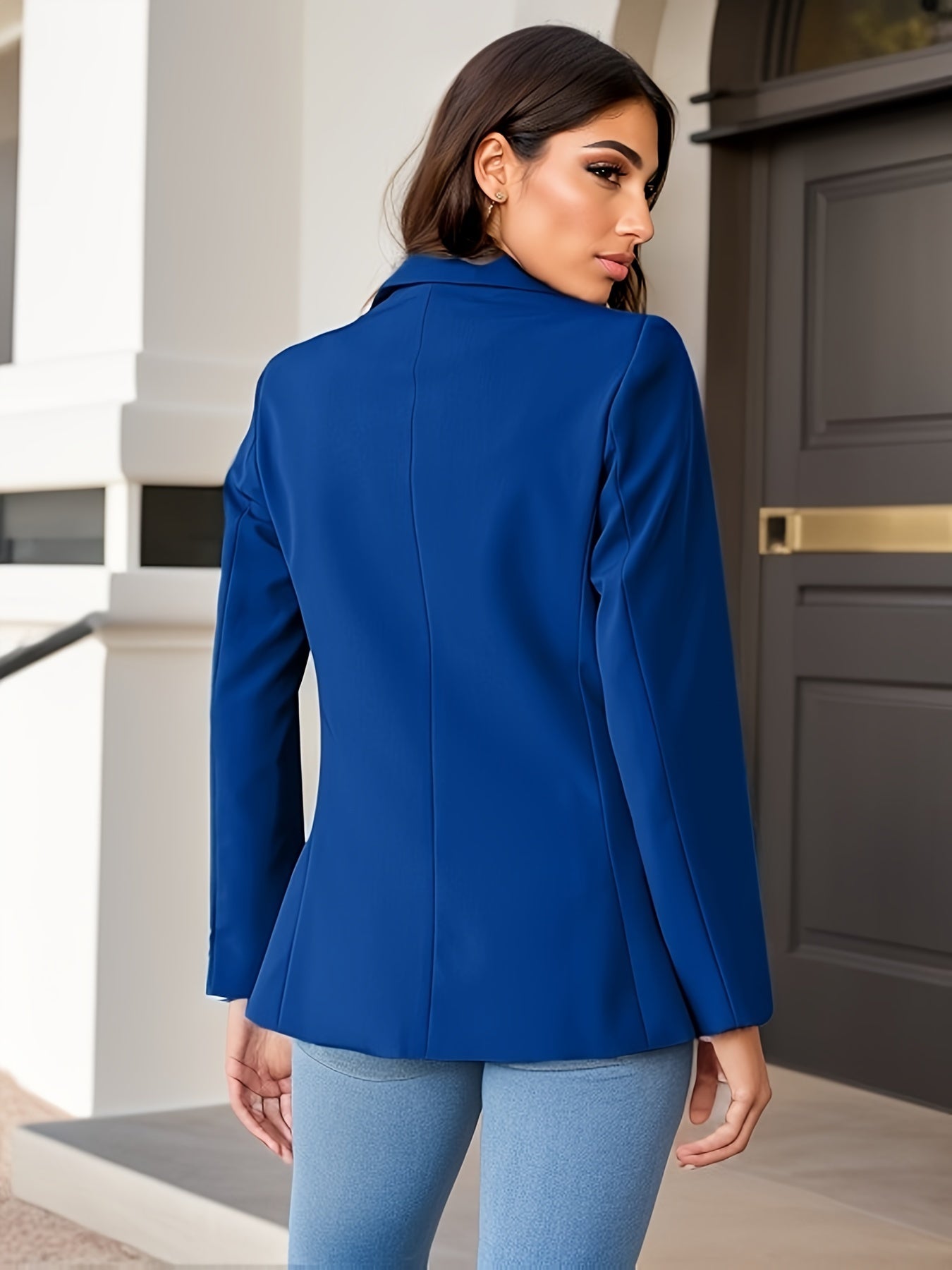 Kvinnors Klassisk Blazer Mjuk Blandningstyg med Sidofickor-6