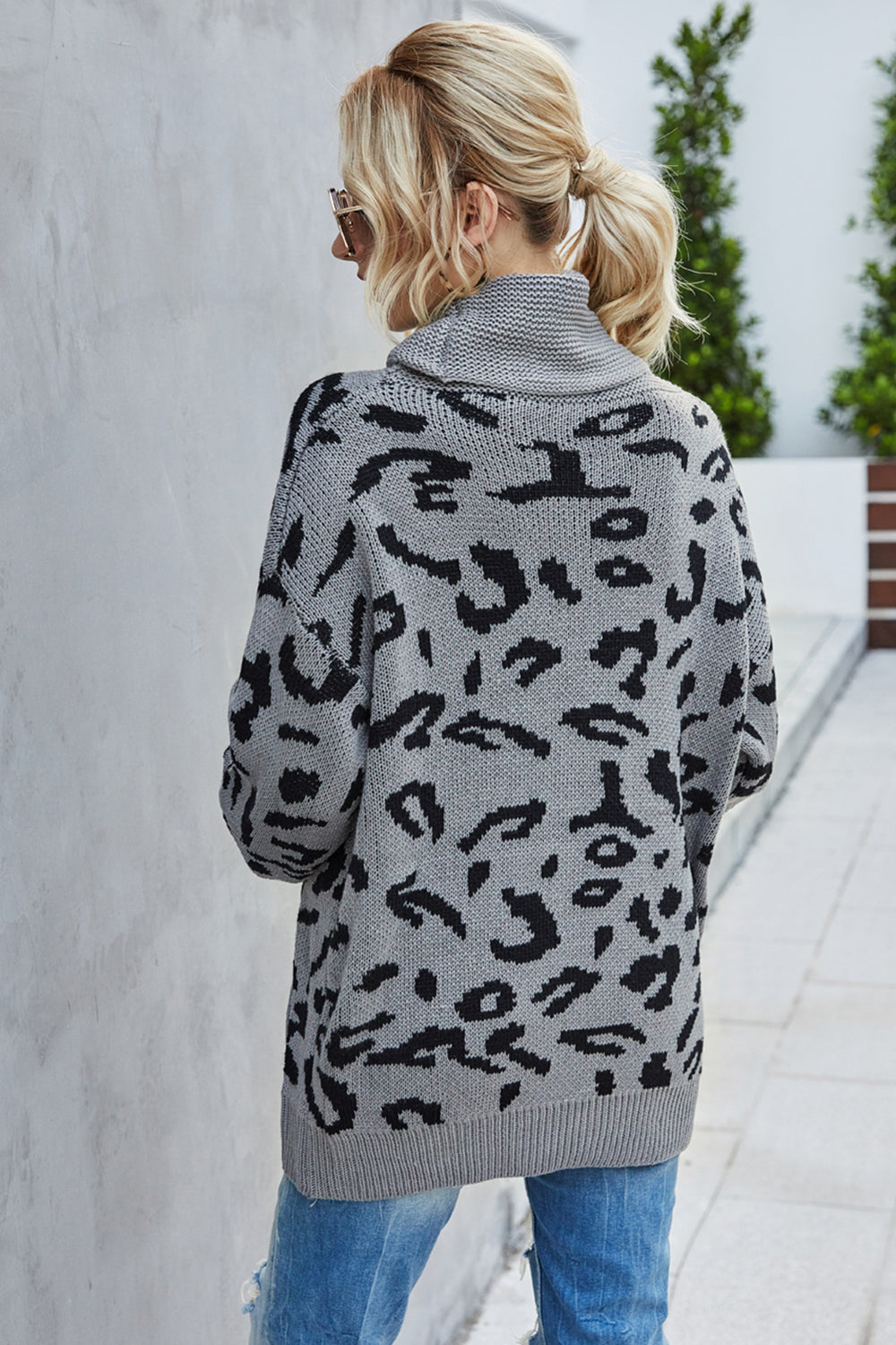 Dam Blus Långärmad Leopardmönster Polyester-3