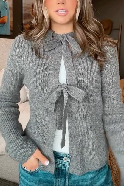 Stickad Dam Tröja Rund Halsringning med Slinge Detalj i Ribbstickning-1