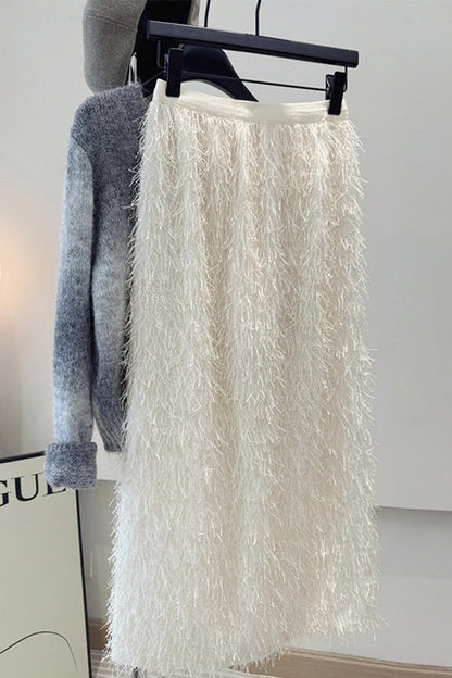 Dam Maxikjol med Elastisk Midja och Fransar i Mjuk Bomullsblandning-1