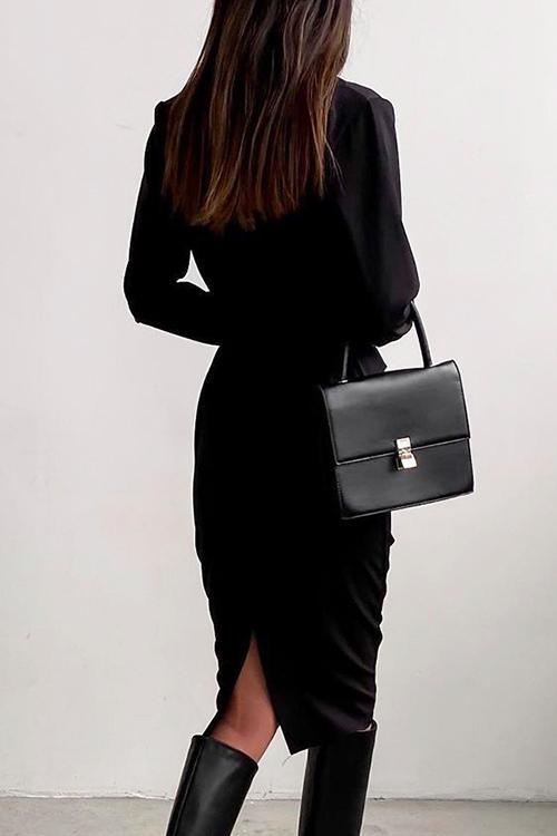 Damklänning Midi Rynkad Bakdesign Bomull Polyester-4