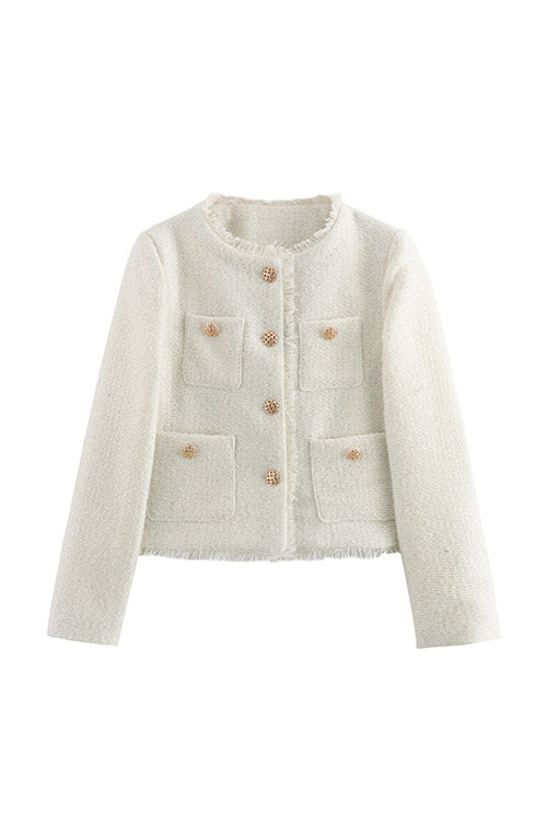 Variant image for Dam Kort Tweedjacka Med Knapp Detaljer Bomull Polyester-4