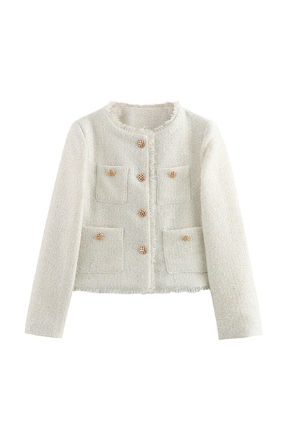 Variant image for Dam Kort Tweedjacka Med Knapp Detaljer Bomull Polyester-4