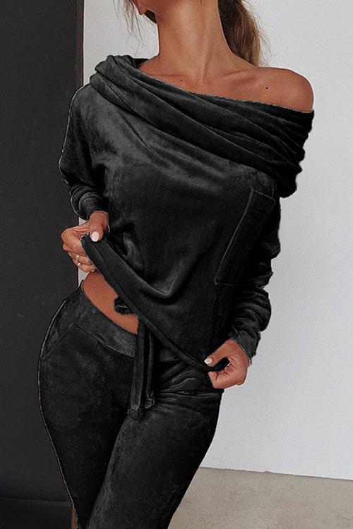 Damset Långa Byxor Hög Midja Bomull Polyester-3