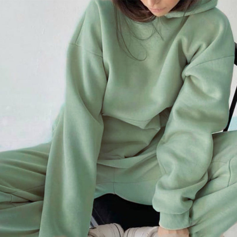 Kvinnors Joggingdräkt Hoodie och Högbelagda Byxor i Mjuk Tyg-4