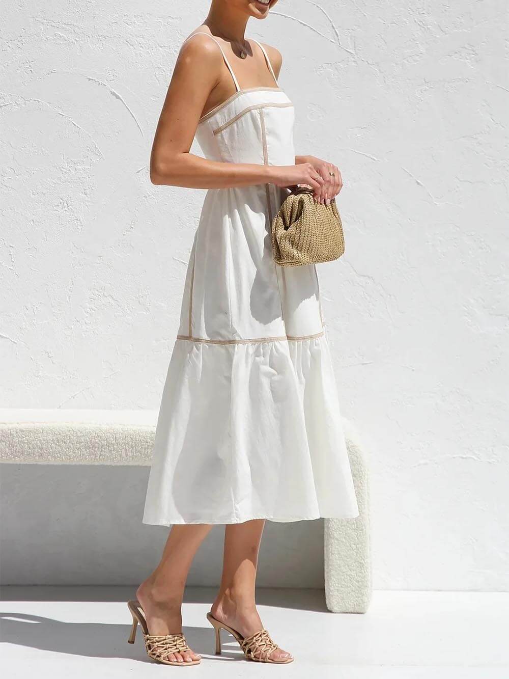 Kvinna Midi Klänning Elegant Högkvalitativt Tyg-2