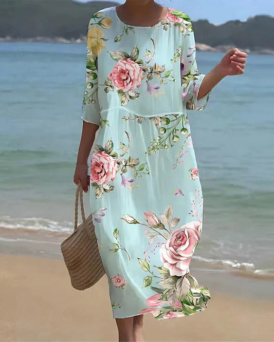 Dam Klänning Blommig Design Mjuk Polyester för Fina Tillfällen-1