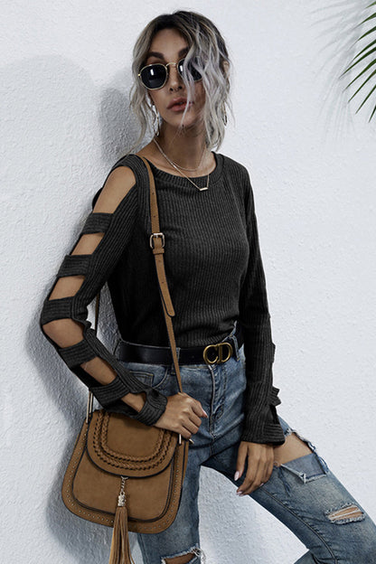 Dam Tröja Rundhalsad Långärmad Polyester Vid Skärning 2