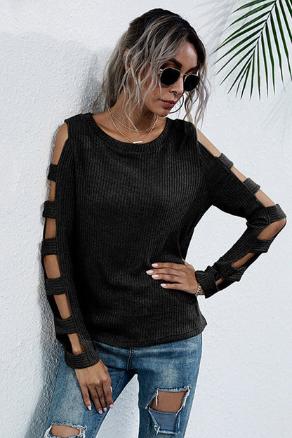 Dam Tröja Rundhalsad Långärmad Polyester Vid Skärning 6