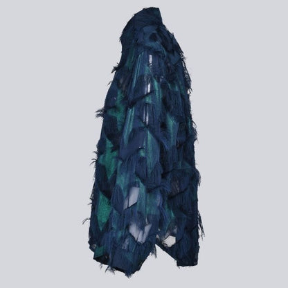 Dam Skjorta Överdimensionerad Abstrakt Fjädertryck i Bomull-4