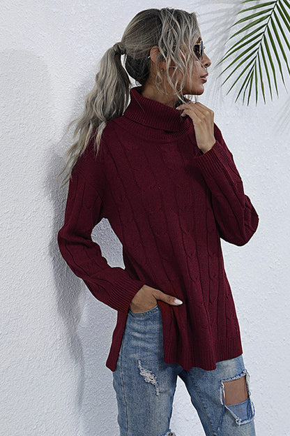 Dam Turtleneck Tröja Långärmad Polyester Elegant Avslappnad Passform-5