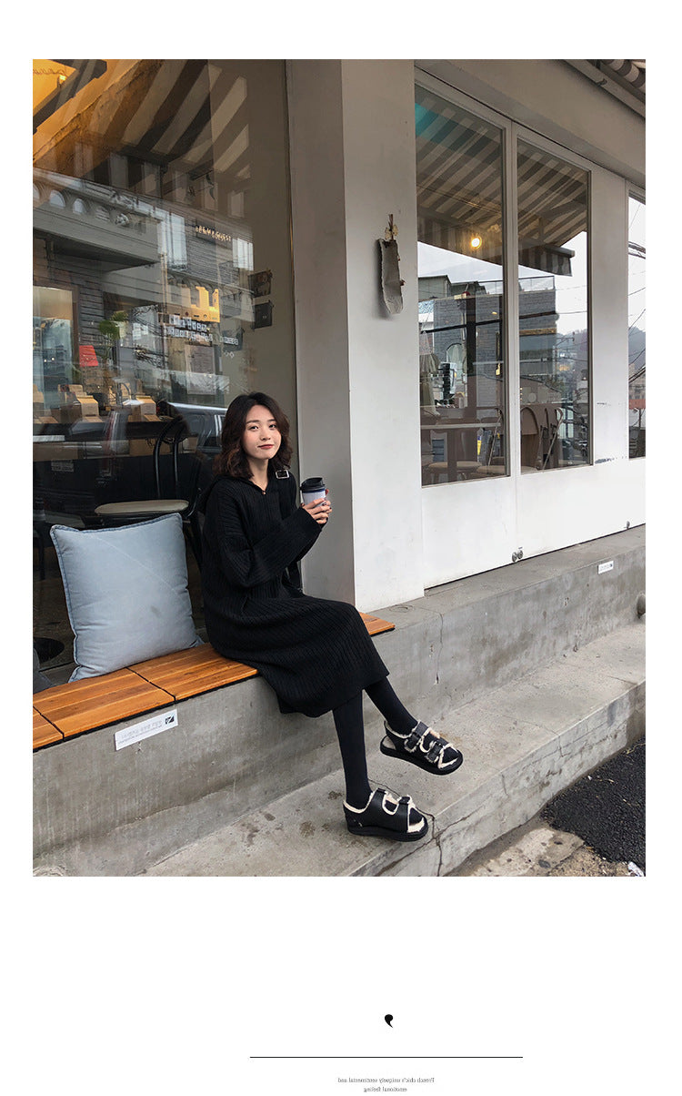 Dam Midiklänning Löst Snitt Polyester med Långa Ärmar-5