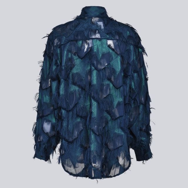 Dam Skjorta Överdimensionerad Abstrakt Fjädertryck i Bomull-5