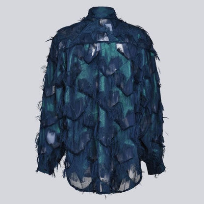 Dam Skjorta Överdimensionerad Abstrakt Fjädertryck i Bomull-5
