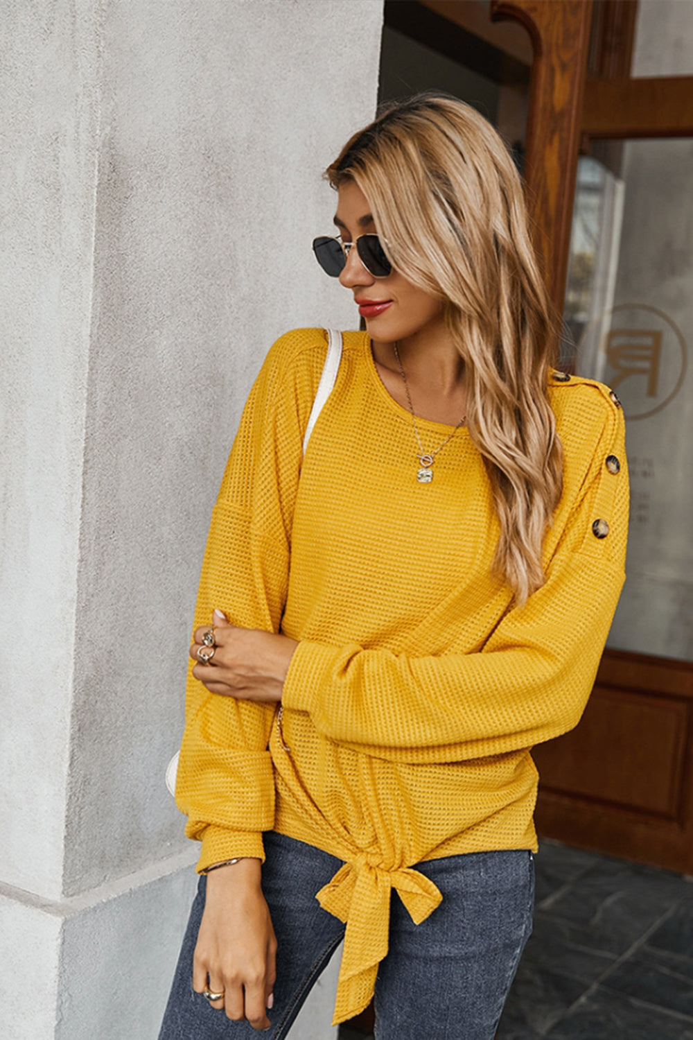 Dam Tröja Ballongärmad Polyester med Cirkulär Halsringning-6