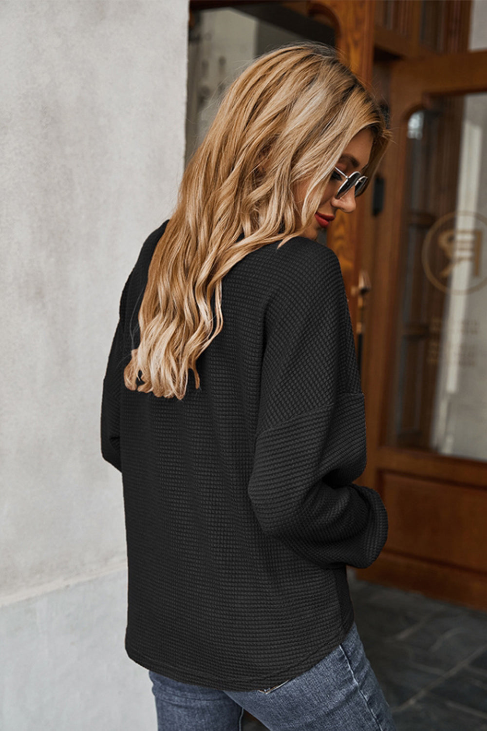 Dam Tröja Ballongärmad Polyester med Cirkulär Halsringning-5