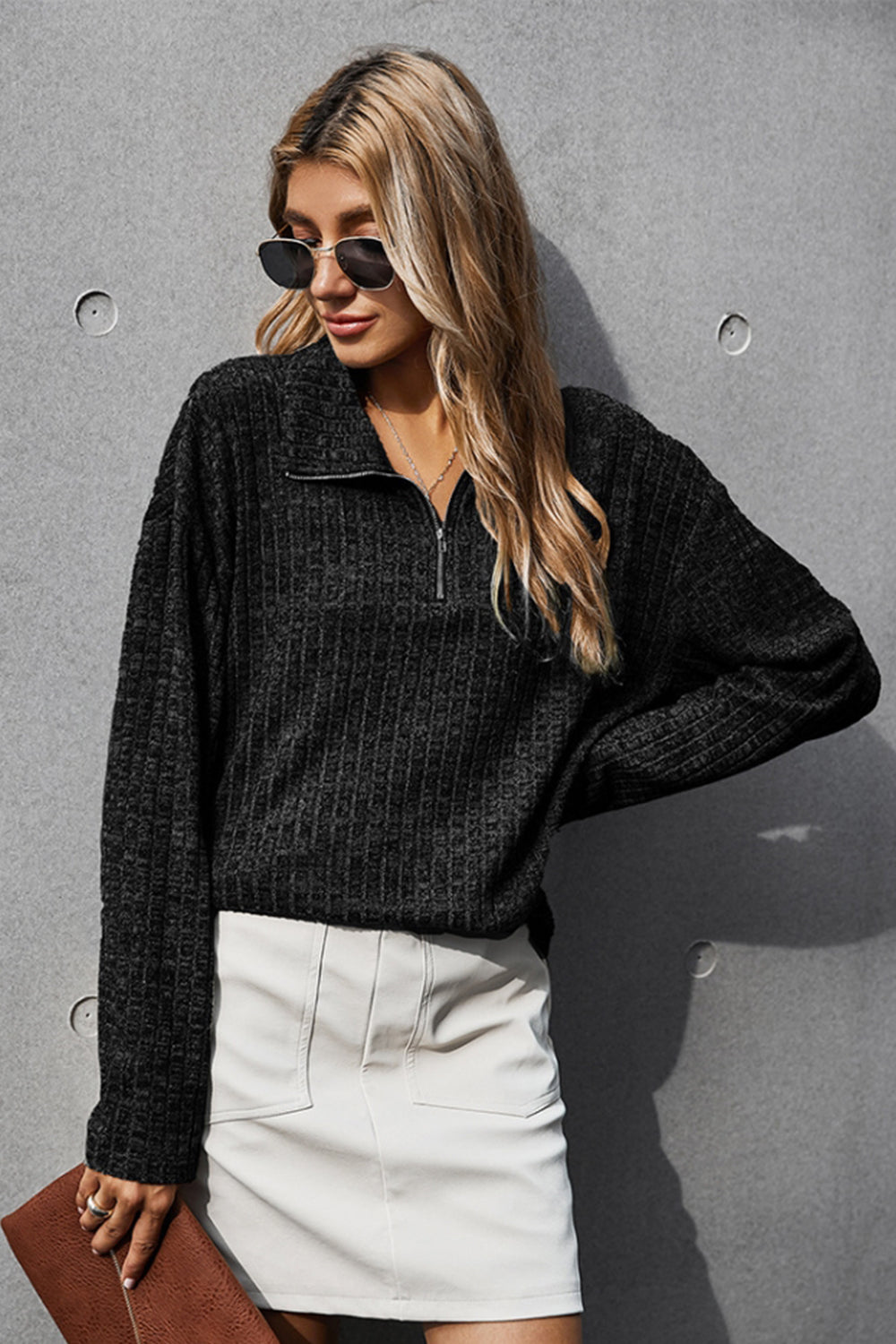 Dam Reverspullover Monokrom Polyester Lång Ärmar-6