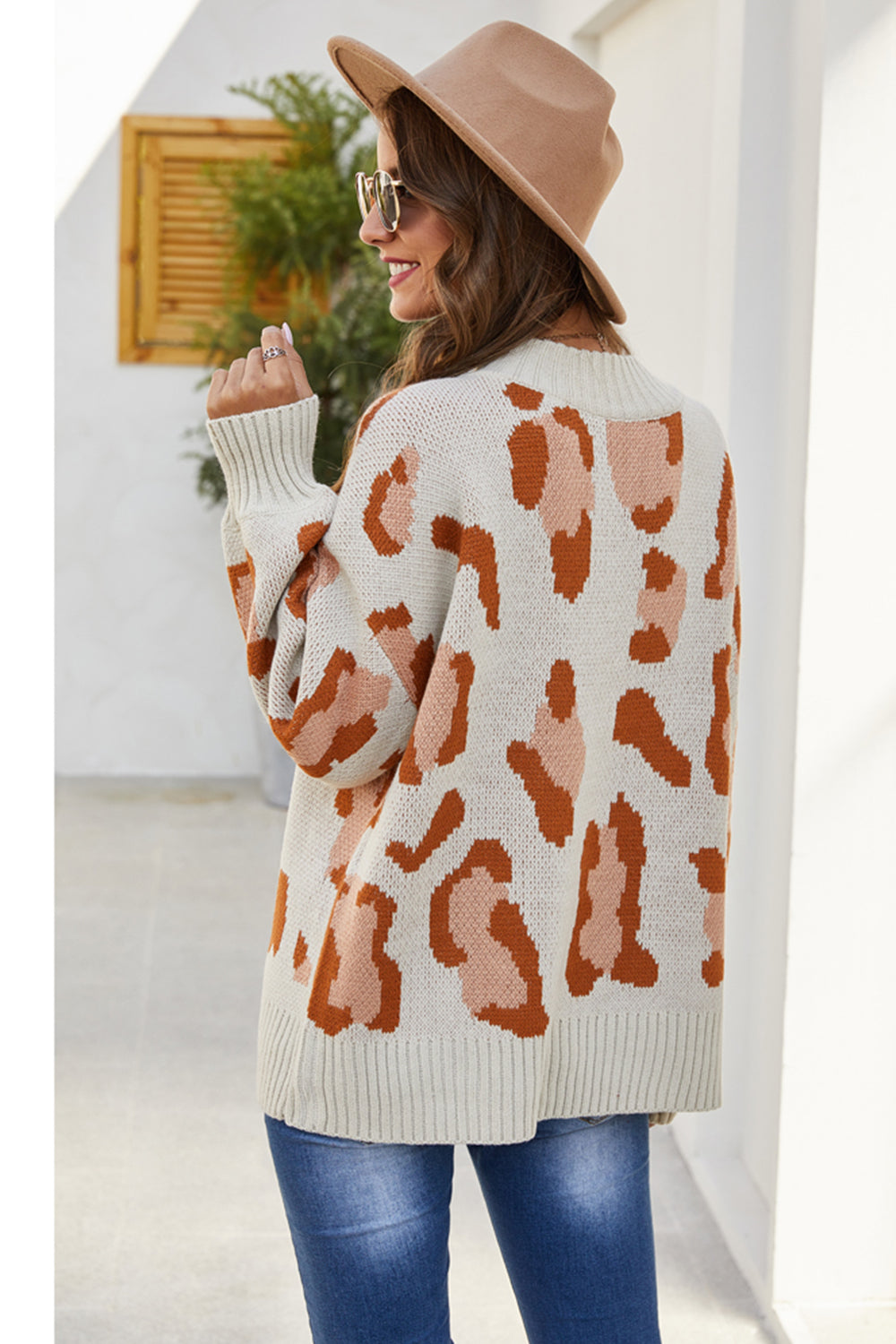 Dam Tröja Leopardmönstrad Långärmad Polyester-3