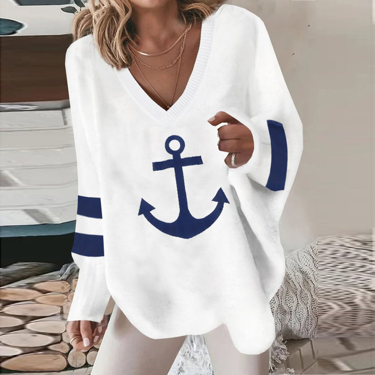 Dam Långärmad Topp V-Hals Loose Fit Mjuk Tyg 2