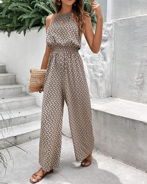 Kvinna Jumpsuit Hängande Krage Ärmlös Polyester-1