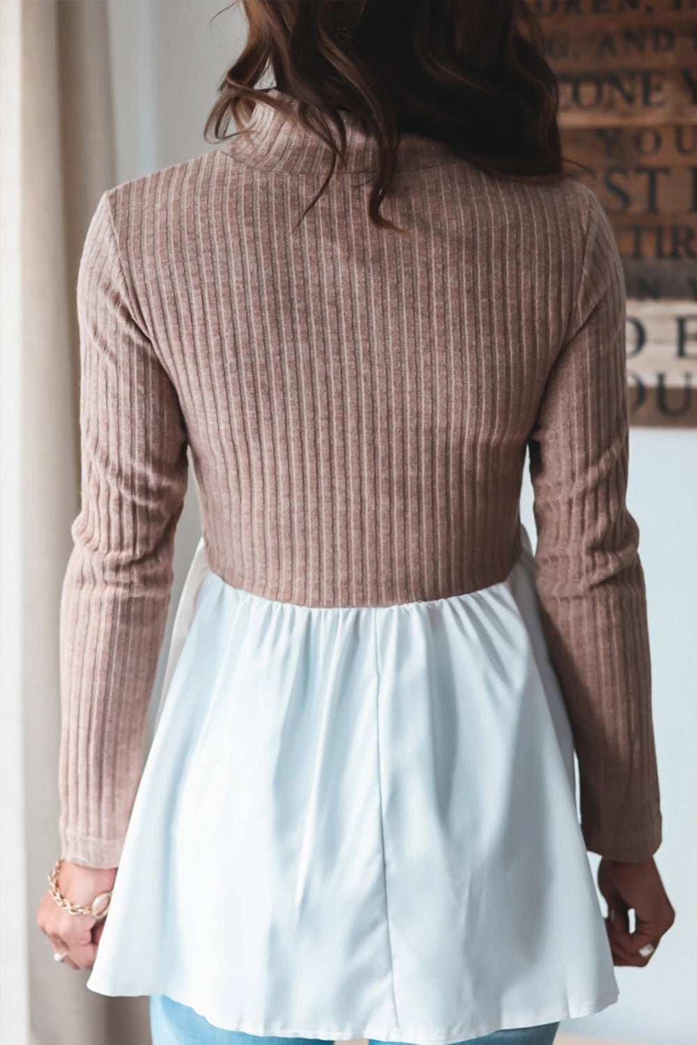 Dam Patchwork Topp Ståkrage Polyester Långärmad 3